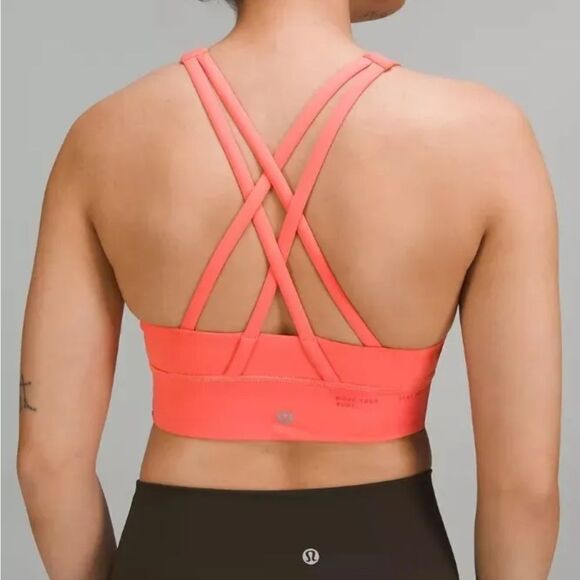 NWT New LULULEMON Long Line LL High Neck Energy Bra Motif Logo RPCR Orange 8 - Picture 5 of 9